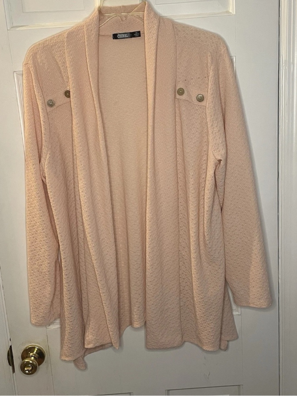 Casual New Cardigan Lightweight feminine open Front 2XL pale pink semi-sheer